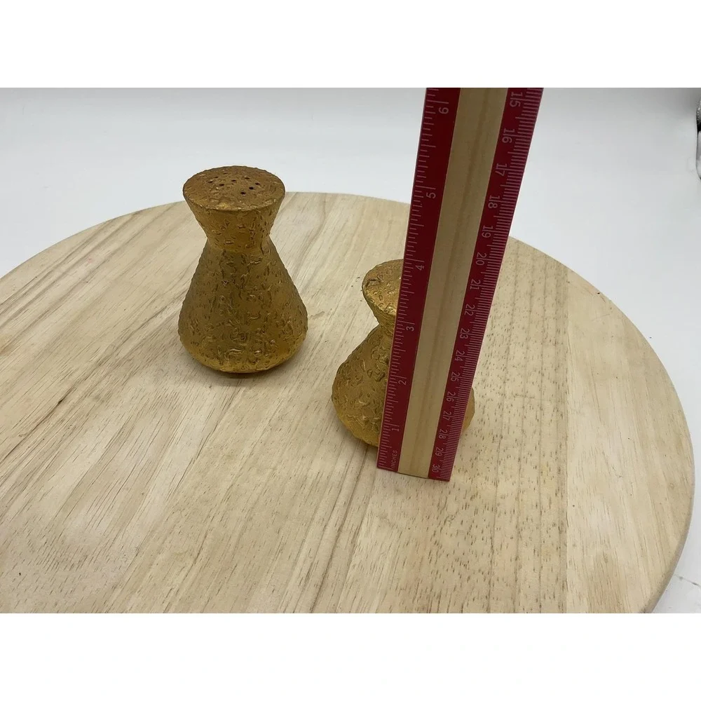 Gold Textured Salt Pepper Shaker Set Ceramic Small Modern Kitchen Decor Tabletop